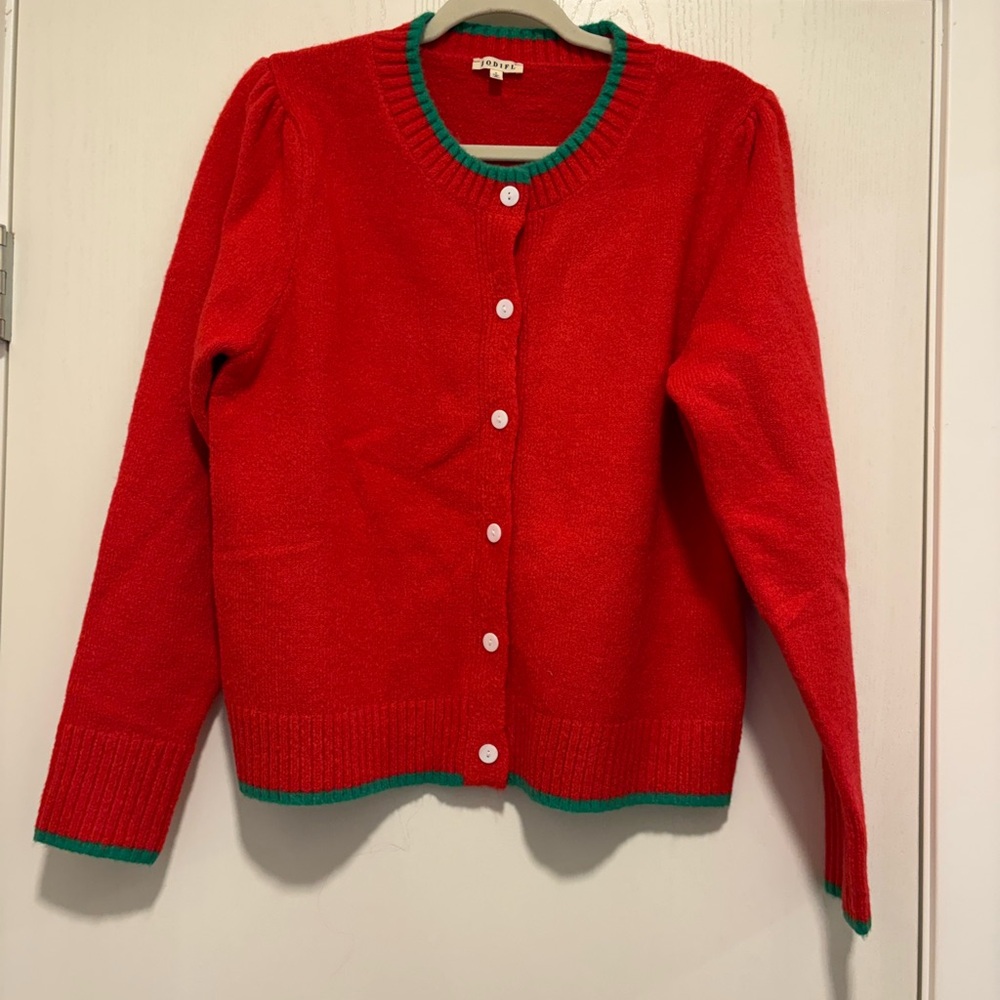 JODIFL Red and Green Button-Up Cardigan